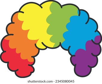 Vector illustration of clown wig. Colorful wig, costume.