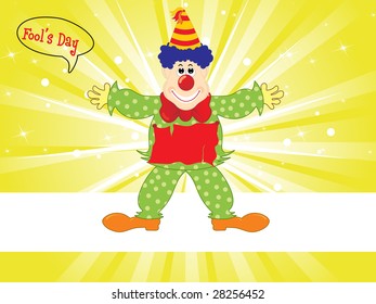 Vector illustration of clown with yellow green rays background