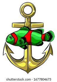 Vector illustration of a clownfish with anchor