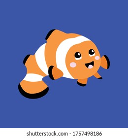 Vector illustration of a clownfish with a cute face. Simple, flat kawaii style. svg