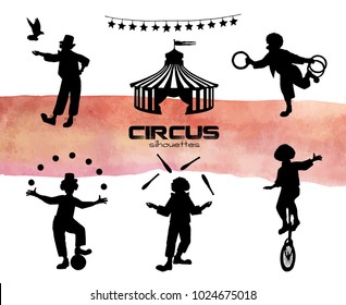 Vector illustration. Clowns  silhouettes set. Vector objects.