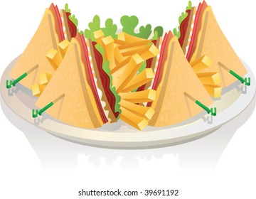 vector illustration of club sandwitch and french fries