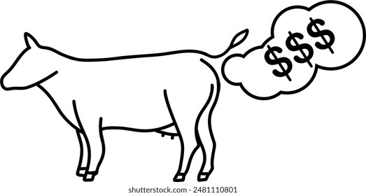 Vector illustration of CO2 carbon tax from cows and livestock