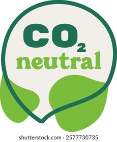 Vector illustration of a CO2 neutral logo featuring the letters CO2 surrounded by green leaves. This eco-friendly concept represents sustainability and environmental consciousness. The logo is