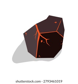 Vector illustration of Coal with red cracks on a white background. Vector illustration of a fossil mineral, a hot fuel.