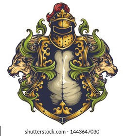 vector illustration of coat of arm lions shield armor