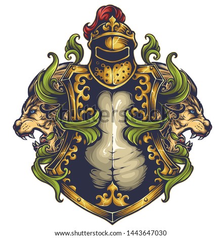 vector illustration of coat of arm lions shield armor