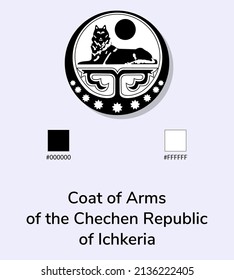 Vector Illustration of Coat of Arms of the Chechen Republic of Ichkeria flag isolated on light blue background. Illustration Coat of Arms of the Chechen Republic of Ichkeria flag with Color Codes. 
