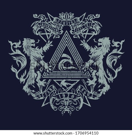 Vector illustration of coat of arms with lions.
