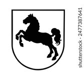 Vector illustration coat of arms Lower Saxony isolated on white background. Germany province national symbol. Heraldry Niedersachsen. Patriotic sign Lower Saxony. Heraldic prance horse silhouette.