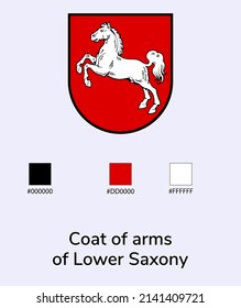 Vector Illustration of Coat of arms of Lower Saxony flag isolated on light blue background. As close as possible to the original. ready to use, easy to edit. 
