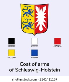 Ilustración vectorial del escudo de armas de la bandera de Schleswig-Holstein aislada sobre fondo azul claro. Lo más cerca posible del original. listo para usar, fácil de editar. 
