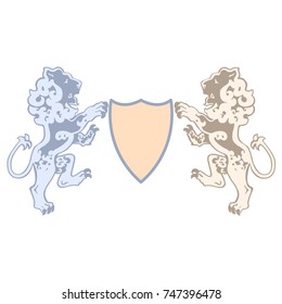 vector illustration coat of arms with stylized lions shield
