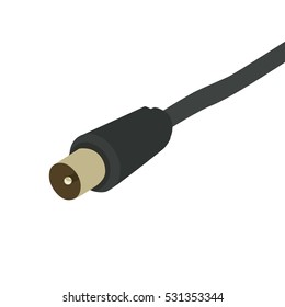 Vector illustration coaxial cable with connector isolated on white background.  TV cable antenna plug