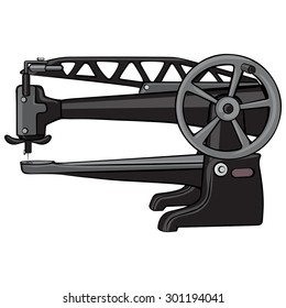 Vector illustration, cobbler sewing machine, cartoon concept, white background.