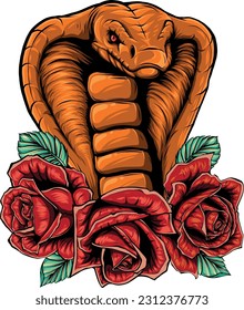 vector illustration of cobra head with rose