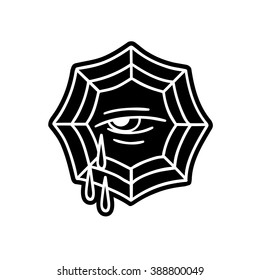 Vector illustration of cobweb. Eye with a tear. 