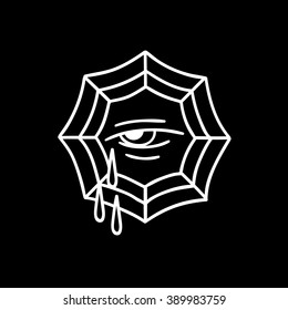 Vector illustration of cobweb. Eye with a tear. 