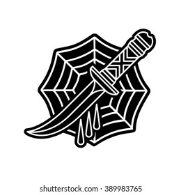 Vector illustration of cobweb and 
knife.