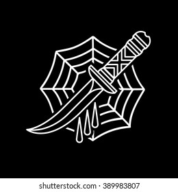 Vector illustration of cobweb and 
knife.