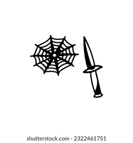 vector illustration of cobwebs and knife