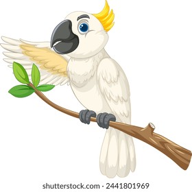 Vector illustration of a cockatoo with a leafy branch