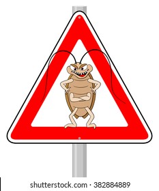 vector illustration of a cockroach warning sign