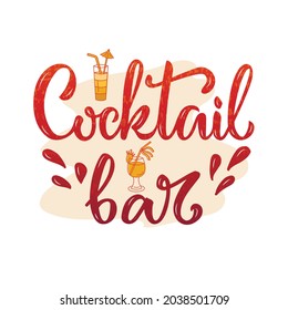 Vector illustration of cocktail bar lettering for banner, poster, signage, business card, product, menu design. Handwritten creative calligraphic text for digital use or print
