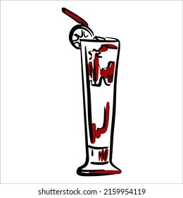 Vector illustration of a cocktail bloody mary with straw and decor