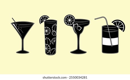 Vektorgrafik der Cocktailgetränkesammlung mit einem eleganten und einfachen Designkonzept