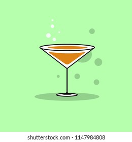 Vector illustration of cocktail. Glass with a drink orange, air bubbles over the glass.