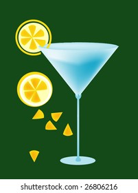 vector illustration of cocktail glass with lemon on green background