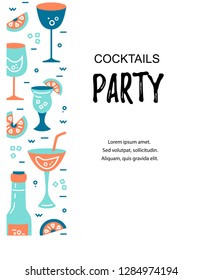 Vector illustration with cocktail glasses. Template for bar menu, party, alcohol drinks, holidays, flyer, brochure, poster, banner. Flat style vector illustration.