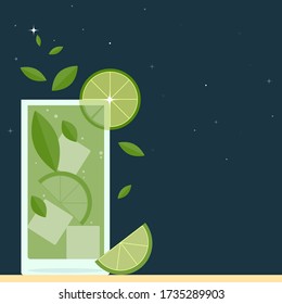 Vector illustration of cocktail with green lemon.