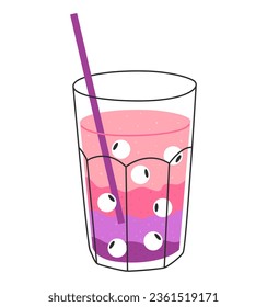 Vector illustration of a cocktail for Halloween. A delicious drink with various additives and a straw with a glass. Isolated design on a white background.