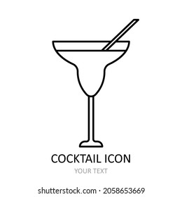Vector illustration with cocktail icon. Outline drawing.