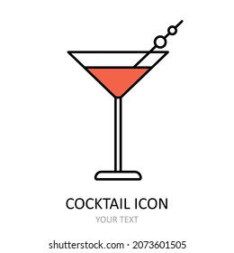 Vector illustration with cocktail icon. Outline drawing.