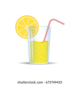 Vector illustration of cocktail with lemon in glass