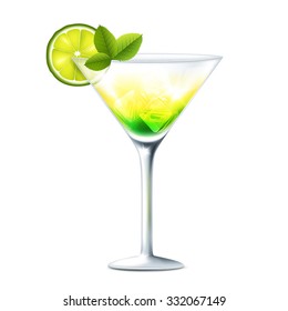 Vector illustration of cocktail with lime on transparent background