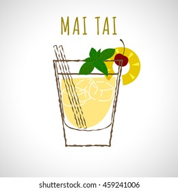 vector illustration of cocktail Mai tai stylized in color