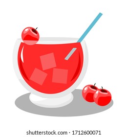 Vector illustration of a cocktail with many cherries beside the glass With red water and ice

