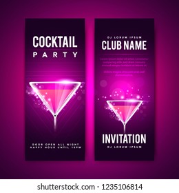 Vector Illustration Cocktail Party Invitation. Flyer or Poster Design Template with Cocktail Glass and Text