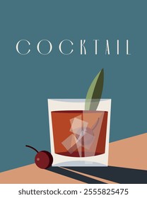 Vector illustration. Cocktail poster, retro design. Banner, postcard, menu.