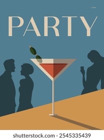 Vector illustration. Cocktail, retro party, poster, banner, postcard, cover. Vintage style, retro design.