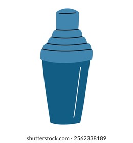 Vector illustration of cocktail shaker for drink preparation. Flat cartoon style for bartending, mixology, and bar themes. Stylish icon for professional and home use, isolated colored clipart 