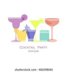 Vector illustration with cocktail silhouette for beverage menu, cocktail party invitation card, banner, flyer