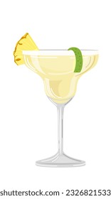 Vector illustration of a cocktail with a slice of pineapple  on a white background in a flat style. Suitable for menu design, food stickers, scrapbooking.