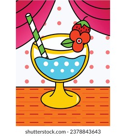 Vector Illustration of Cocktail summer refreshing drink in a glass cocktail