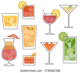 Vector illustration of cocktails and alcoholic drinks.