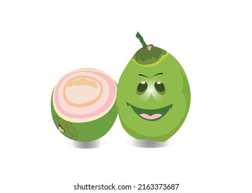 ilustración vectorial coco fresco con expresión graciosa para el producto de bebida